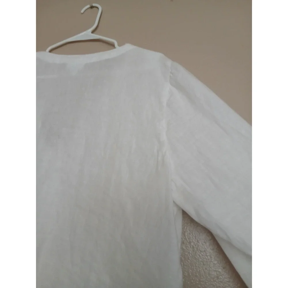 J Jill Top XL Love Linen Tunic Embroidered Cottage Hippie Peasant Boho Bohemian